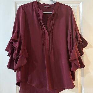 Ruffle Sleeve Split Neck Blouse